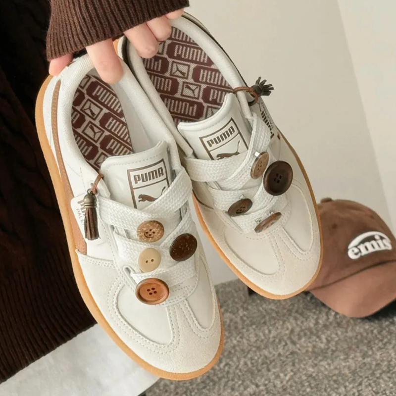 ✅(ของแท้พร้อมส่ง)✅ 🍒ของแท้ 100 %🎉PUMA Palermo Wide Lace Sd 'Frosted Ivory Brown Mushroom' Women's 402109-03