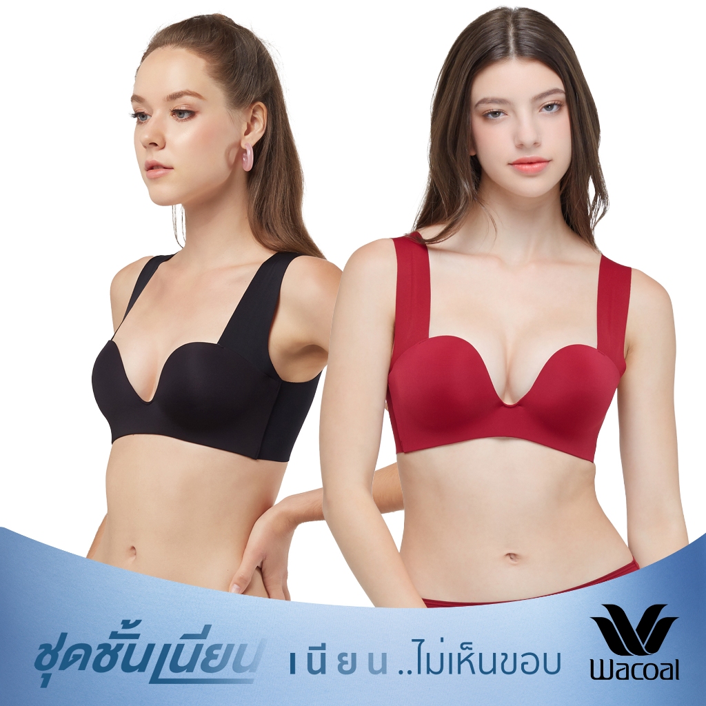 Wacoal Smart Size Go Girls วาโก้ S M L Bra set 2 ชิ้น รุ่น WB3Y27 สีดำ-แดง (เฉพาะบรา)
