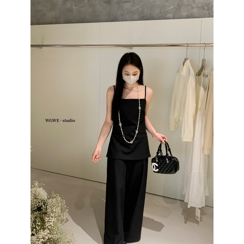 🛵3702# Set 2 pcs เสื้อสายเดี่ยว งานซิปหลัง มีซับใน สายปรับได้ แต่งกระเป๋าหลอก+ กางเกงขายาว TAG:WG.WE 🇰🇷 - รูปที่ 5