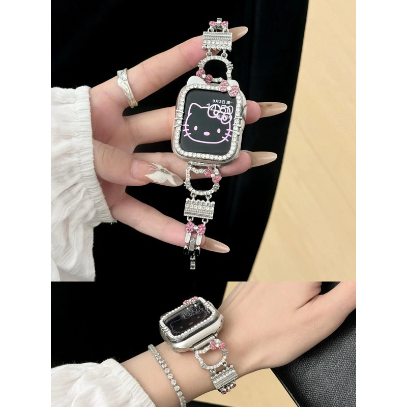 พร้อมส่ง Set สายสร้อยข้อมือ +เคสเพชร KT สีเดียวกัน ใช้ไ้ด้กับ Smart Watch 10 9 8 7 WatchX  H13mini H