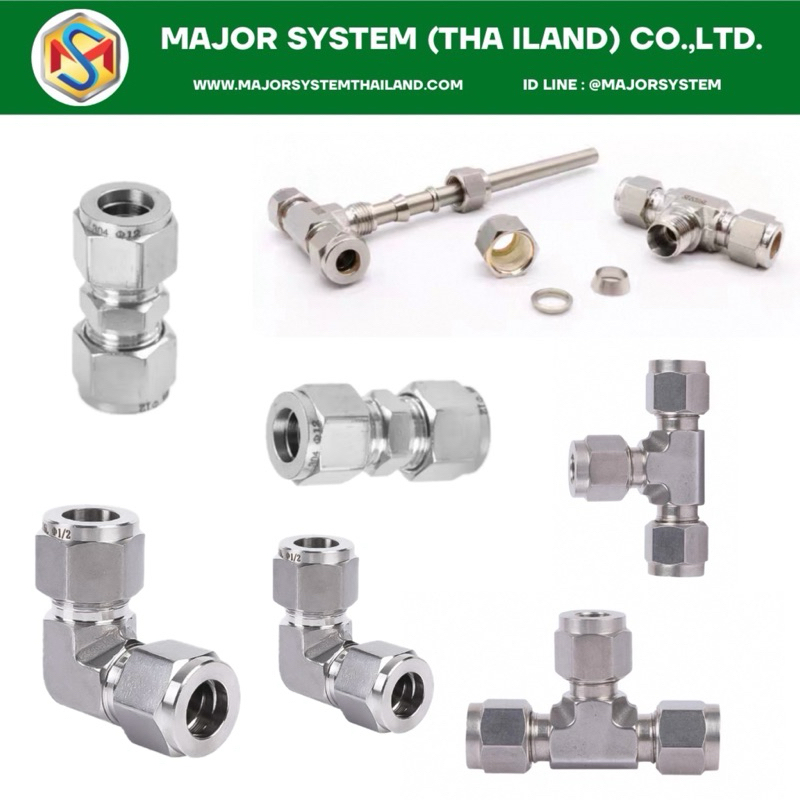 ข้อต่อเฟอร์รูล ข้อต่อสแตนเลส ข้อต่อตาไก่สแตนเลส 304 ข้อต่อชนิดปลอกคู่ Stainless steel double ferrule connector fittings