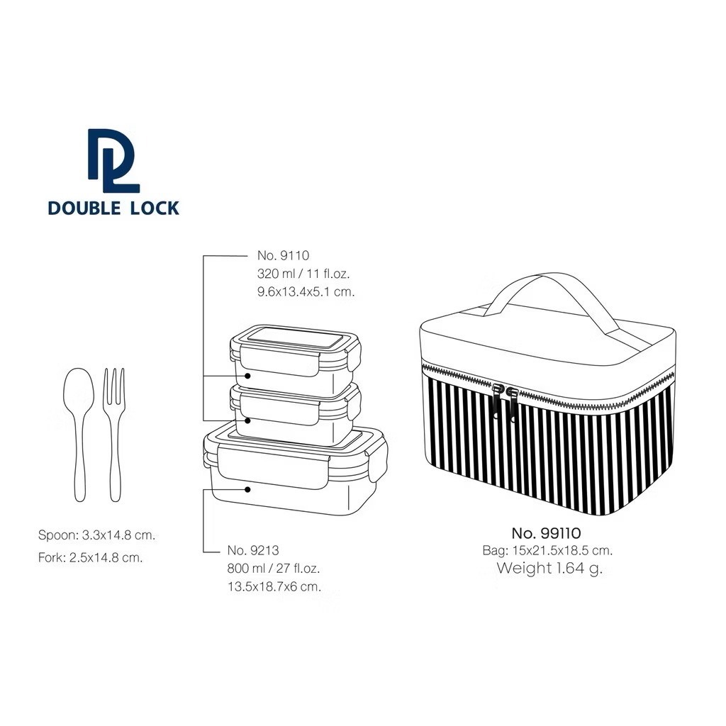 Double Lock รวมชุดกระเป๋ากล่องถนอมอาหาร พร้อมช้อน-ส้อม