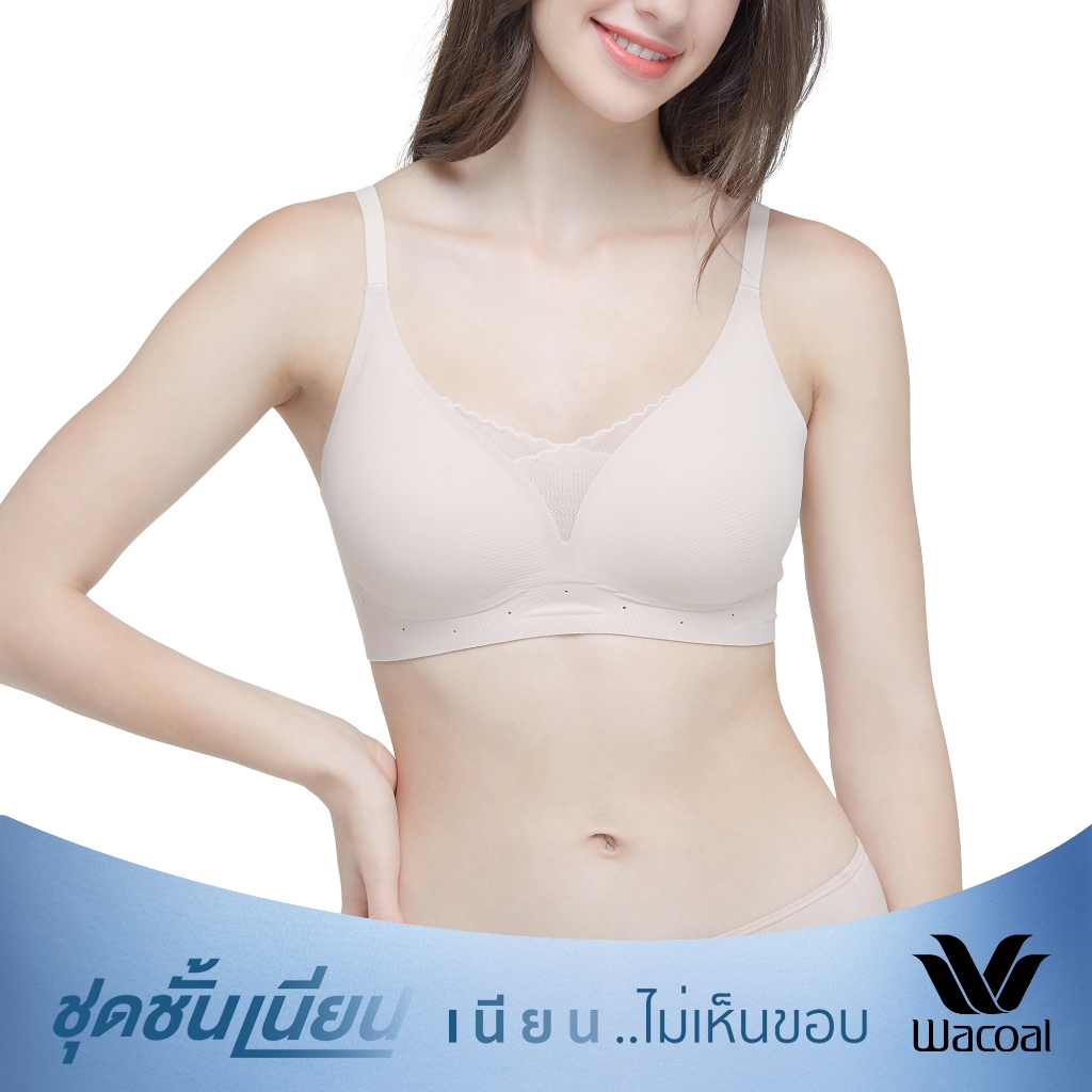 Wacoal ชุดชั้นเนียน บราไร้โครง Smart Size เสริมฟองน้ำ รุ่น WB3Y32 สีเบจ (BE)