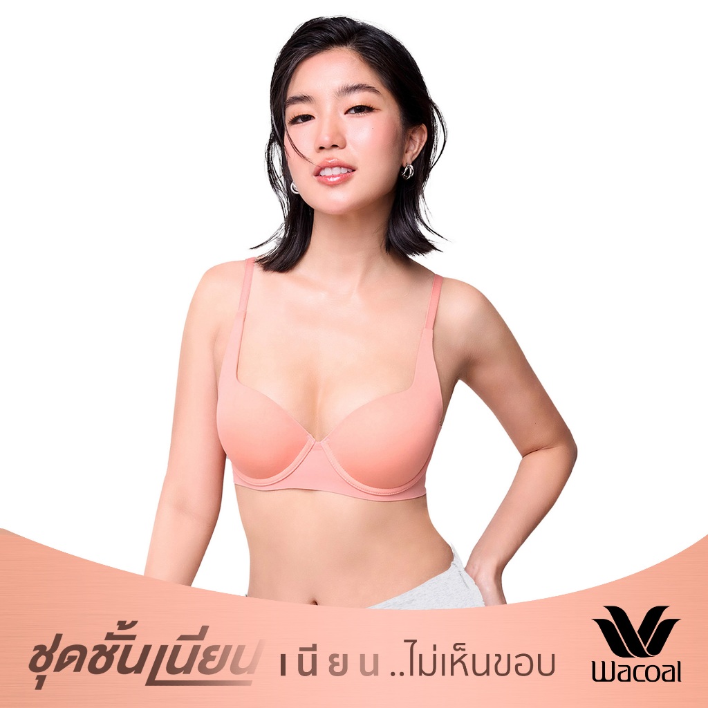 Wacoal Mood ชุดชั้นเนียน บรามีโครง เนียนเรียบ ฟองน้ำบาง รุ่น MM1H43 สีส้มโอรส (OP)