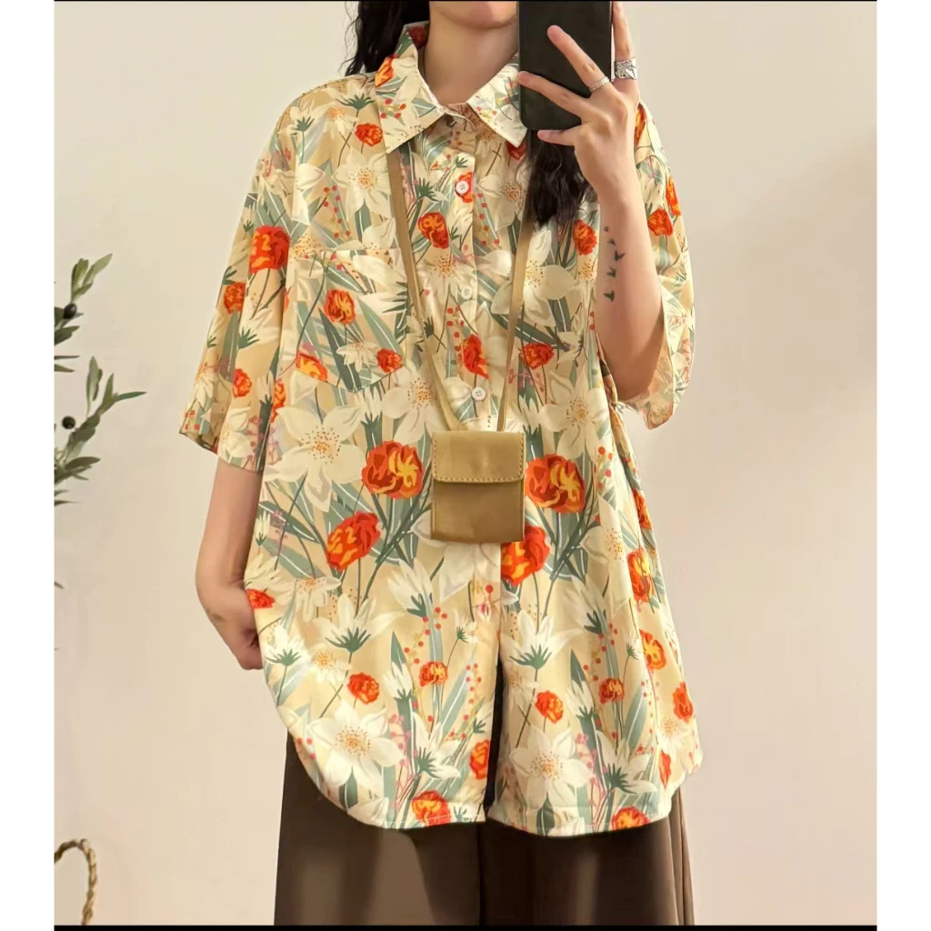 เสื้อเชิ้ตฮาวายลายดอกไม้ แขนสั้น ผ้าไหมอิตาลี #3013 thumbnail 10