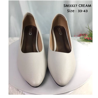 prettycomfort รองเท้าคัทชู ผู้หญิง ทรงหัวแหลม สูง2นิ้ว ส้นกันลื่นตอกมือ หนังพียู นิ่มใส่สบาย SM3327