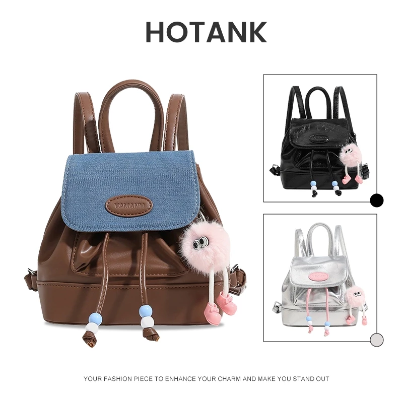 HOTANK ผู้หญิงกระเป๋าเป้สะพายหลังยุโรปและอเมริกาวินเทจชนสีเกาหลีร้อยชุด ins น่ารักคาวบอยนักเรียนเฉพาะกลุ่มเป้