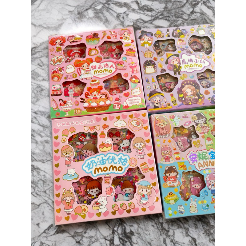 พร้อมส่ง🎉🎉!!!สติ๊กเกอร์ไดคัท100ชิ้น MOMO