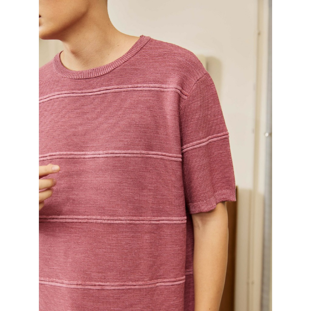 knitCircle - SEAM Oversized knit tee (3 สี) Men's collection เสื้อยืดไหมพรมแขนสั้น ทรงโอเวอร์ไซส์ สวมหัว ลายทอนูนแนวนอน - รูปที่ 3