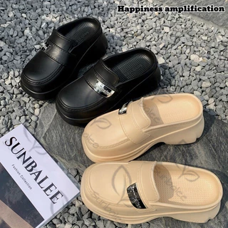 SHO-SUNG-308🌻รองเท้าสไตล์เกาหลี ติดโลโก้ sunbalee สูง 6 cm. สีพื้นน่ารัก พื้นเบาใส่สบาย รองเท้าส้นสูงน่ารัก 🌻
