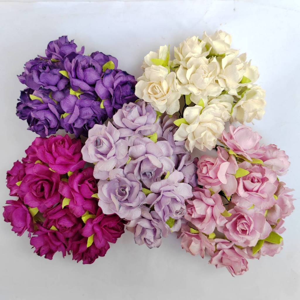 (50 ดอก/โทนม่วง) ดอกกุหลาบ 30-35 มม ดอกไม้กระดาษ Paper Flower set ฺB