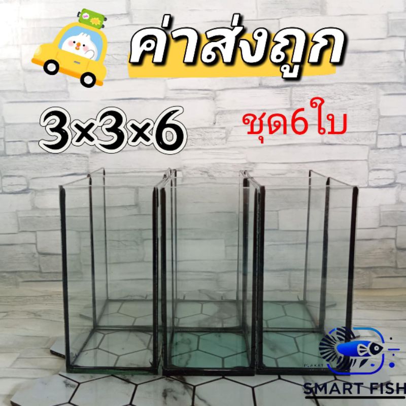 โหลปลากัดขนาด 3×3×6 ชุด6ใบ หนา3มิล กระจกใสไซส์มาตรฐาน