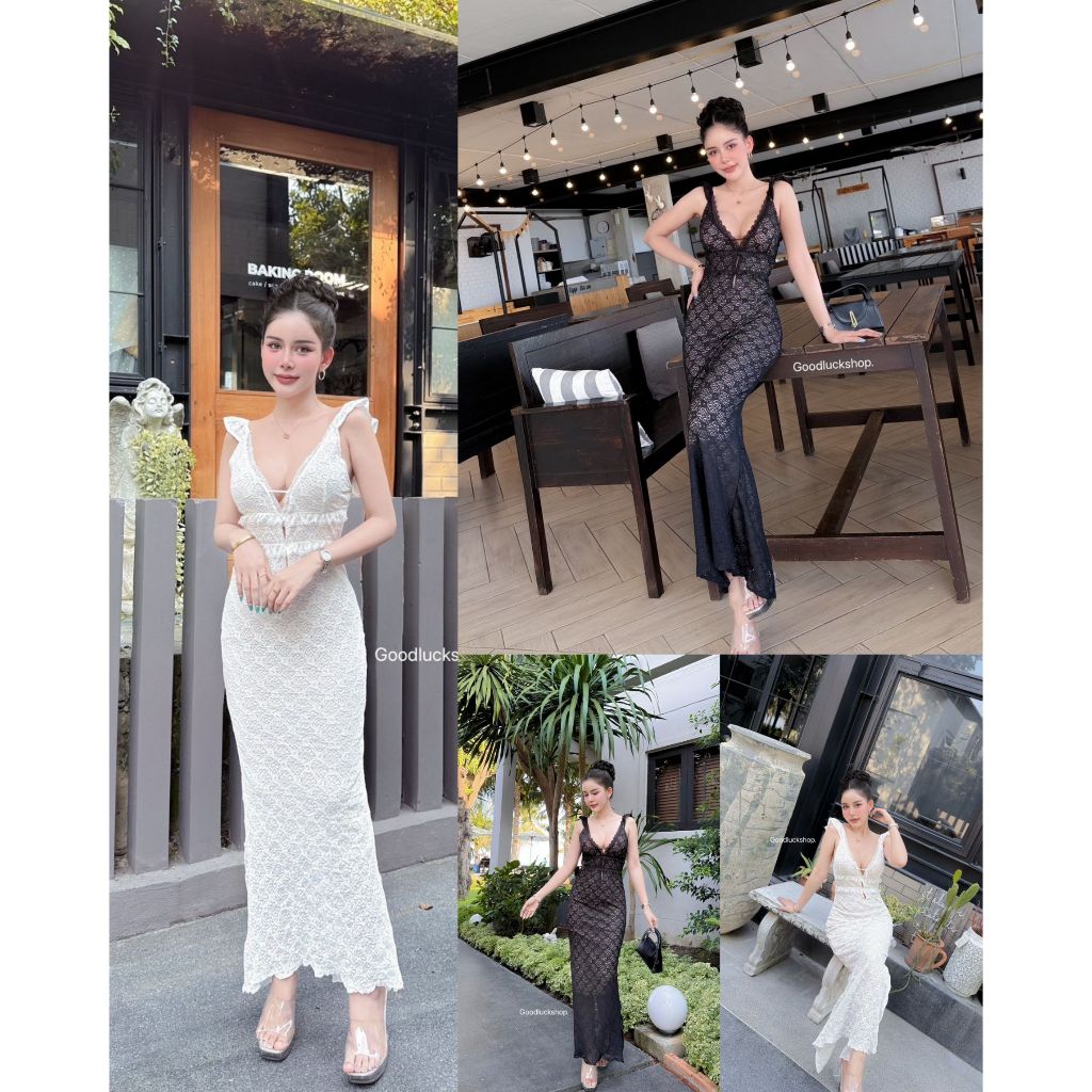 【GOODLUCKSHOP】 GLS 8346 เดรสยาว ผ้าลูกไม้ ดีเทลแซ่บมากก เหมาะกับอากาศบ้านเราสุดๆ  ใส่ชิวๆริมทะเล