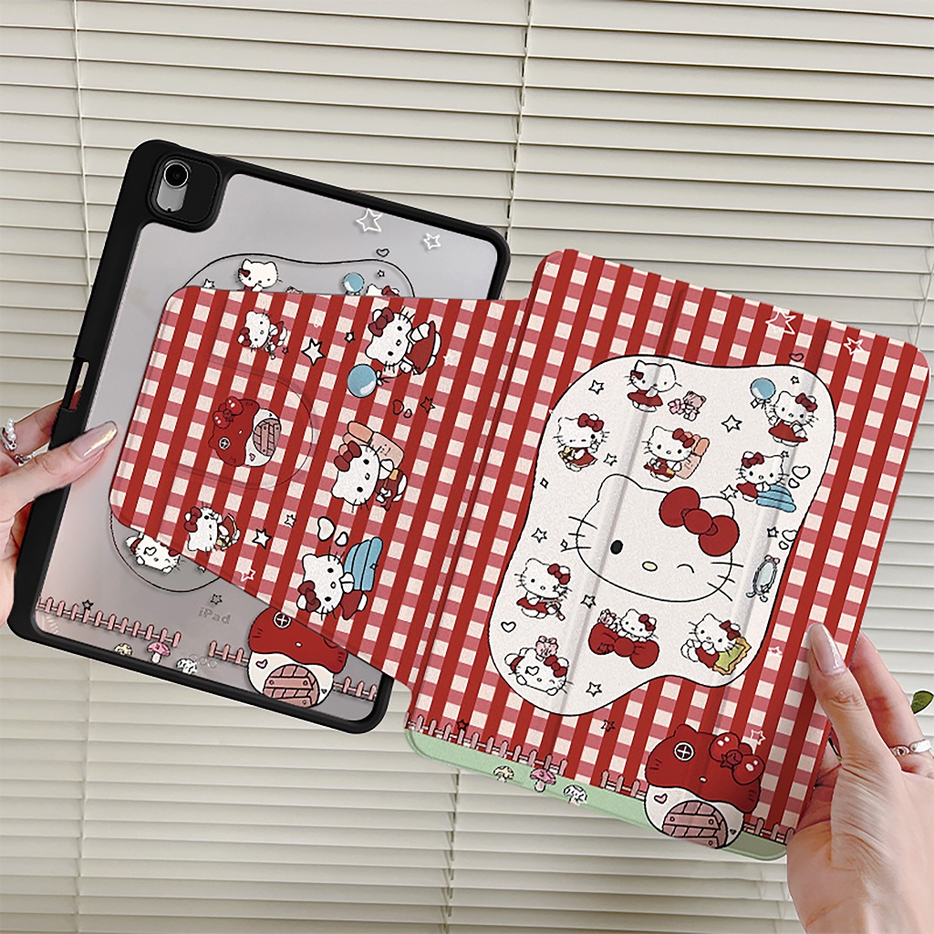 🪐24 ชั่วโมงเคส🪐เคสiPadหมุน 360°Air6 Air7 Gen11 ที่ใส่ปากกา บ้านเห็ดคิตตี้ case iPad Gen10 Gen9 Air5