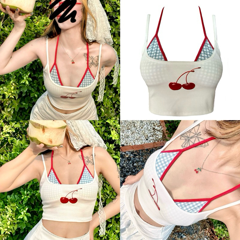 Pimmee shop🍒มินิเซ็ท2ชิ้น เสื้อกล้าม+บิกินี่ลายสก็อตสุดเซ็กซี่ Y2K #แฟชั่นฤดูร้อน💦☀️