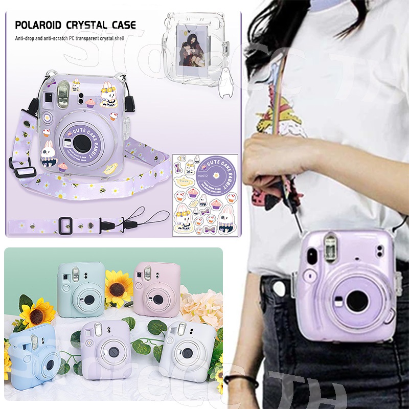 เคสใส instax mini11 แถมสายคล้องสายสะพายสติ๊กเกอร์ case instax mini 12 กระเป๋าเคส กันรอยขีดข่วน