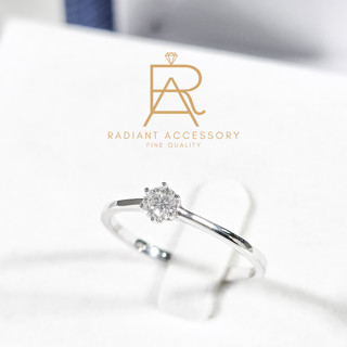 แหวนเงินแท้เม็ดชูฝังเพชร Moissanite 0.3 กะรัต ทรงกลม ชุบทองค…