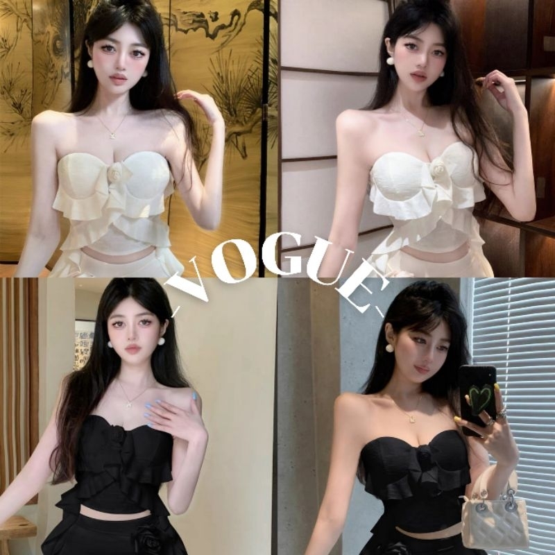 Vogue🌟พร้อมส่ง🌟 เกาะอก เสื้อสไตล์เกาหลี มีฟองน้ำ สีพื้น (FY3006)