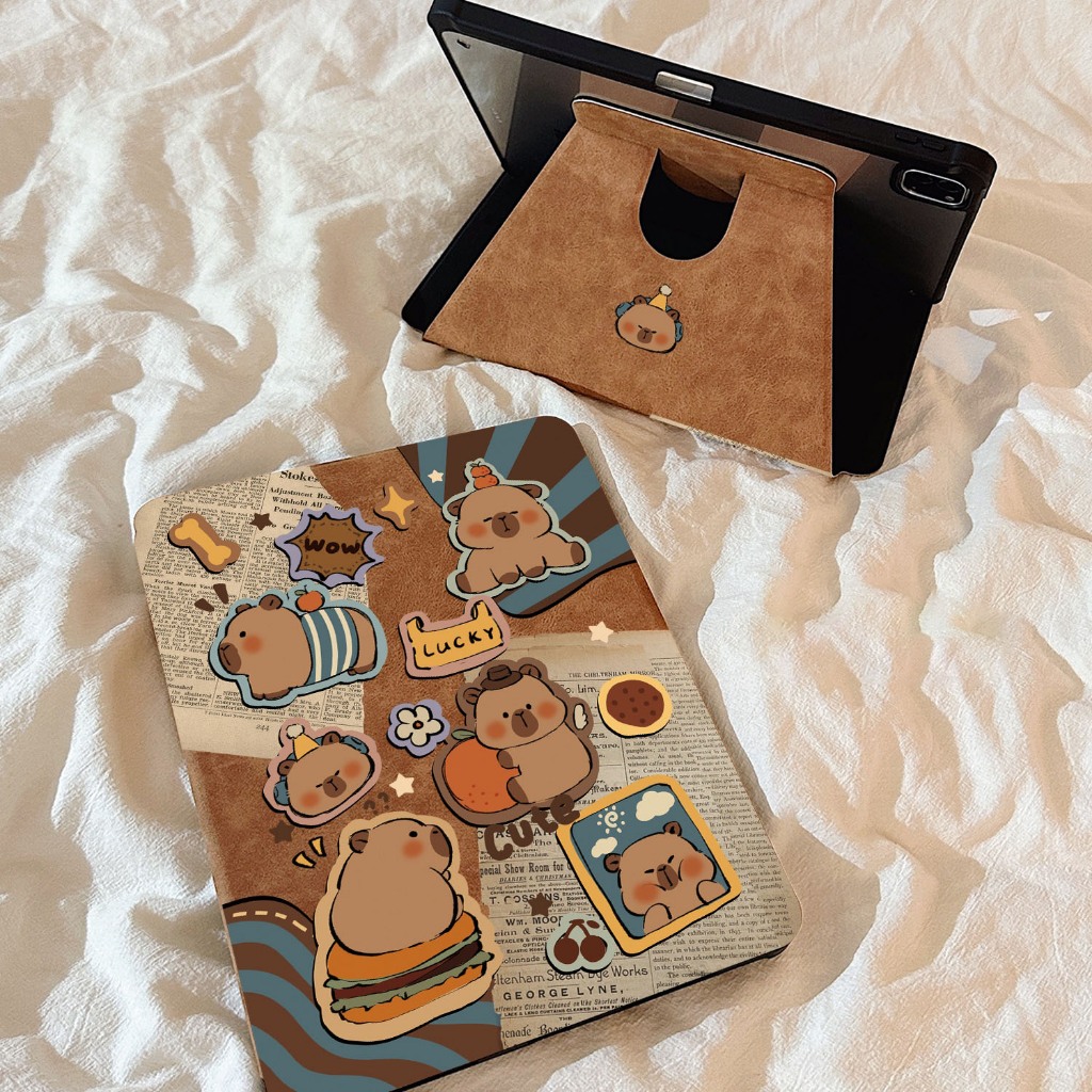🚀จัดส่งทันที🚀เคสไอแพดมีโบว์ การหมุน 360 Capibara Pro13 Air8/7 Gen11 Air5 Gen9 น่ารัก เคสipad Gen8/7