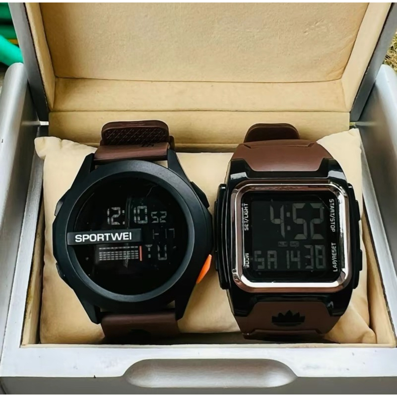 (M 1)ซื้อ 1 แถม 1 SPORT WEI นาฬิกา อิเล็กทรอนิกส์ ทรงกลม+ทรงเหลี่ยม กันน้ำได้ (7 สี)
