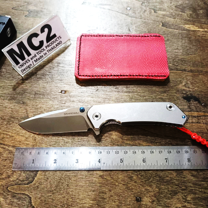 SANRENMU 9008 MOD UNIT02 RICHBAX Leather Sheath 12c27 steel MADE IN CHINA มีดพับ มีดเดินป่า Tec40sto