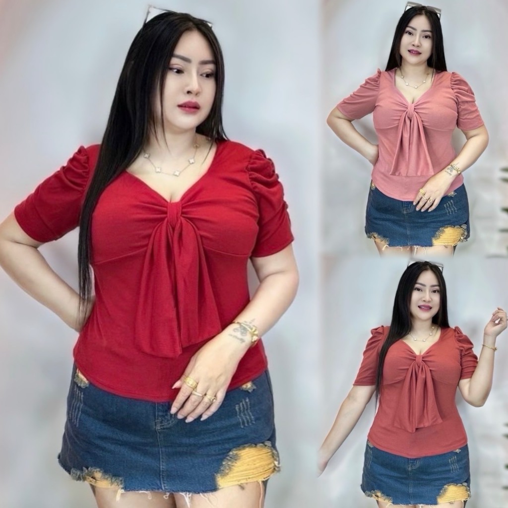 เสื้อผ้าสาวอวบ**ต๋องแฟชั่น**อก36-44 ยาว 23 สวยมากใส่ได้ทุกโิอกาส โบว์หน้าผ้าร่อง