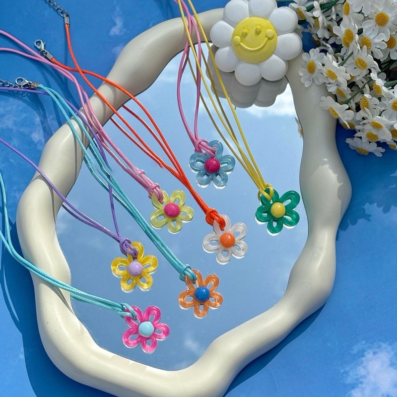 สร้อยคอดอกไม้ ซัมเมอร์ สร้อยคอเชือกจี้ดอกไม้ summer#0401