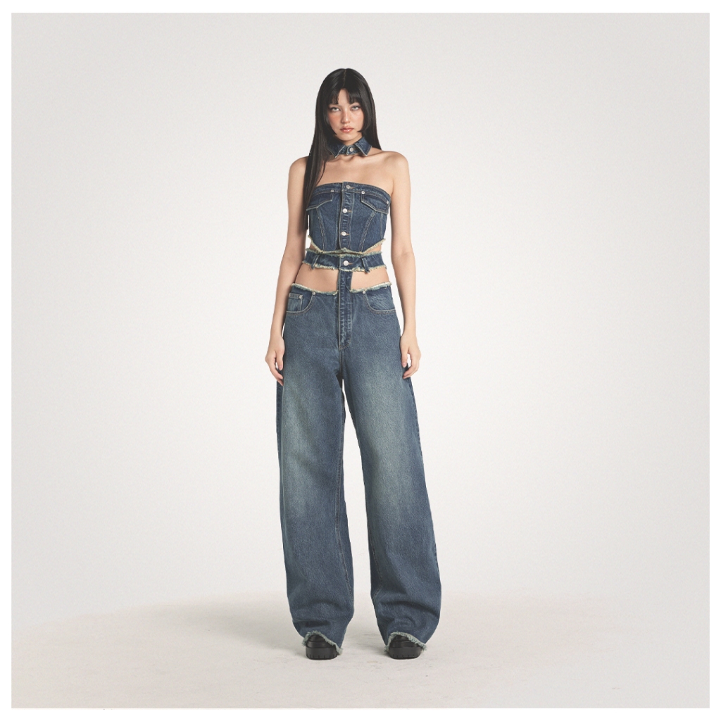 PONY STONE DEVON High waist cut out baggy denim