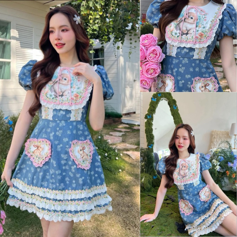 💎พร้อมส่ง💎BLT 🐰เดรสผ้ายีนส์ลายน้องกระต่าย