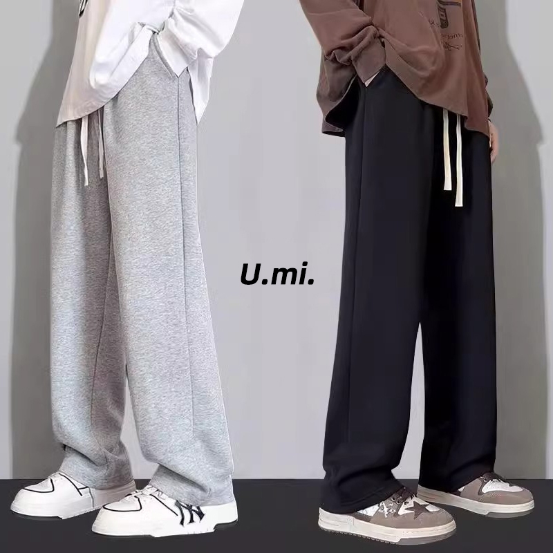 🌞U.mi.🌞 กางเกงลำลอง ขากว้าง Baggy pants เรียบง่าย กางเกงขาตรง แมชต์ได้ทุกสไตล์ คลาสสิค ทรงหลวม เอวยืดเยอะ