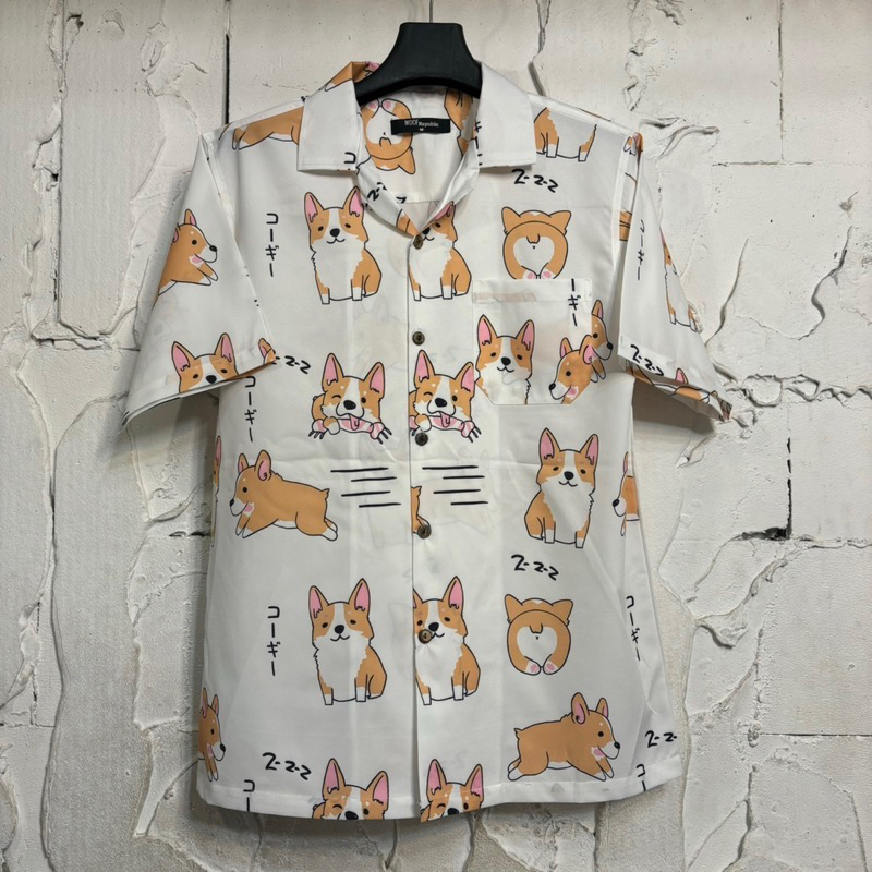 เสื้อเชิ้ตฮาวายลายหมาชิบะ M-4XL ผ้าไหมอิตาลี ไม่ร้อน ไม่ยับ ไม่ต้องรีด ใส่สบาย เสื้อฮาวายราคาถูก