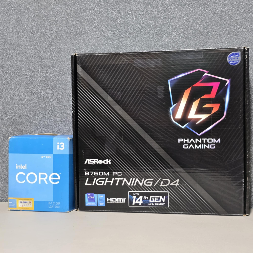 CPU INTEL CORE I3 12100F (4C/8T) + ASROCK B760M PG LIGHTNING/D4 (DDR4) (LGA 1700) (M-ATX) มือ2 ใช้งา