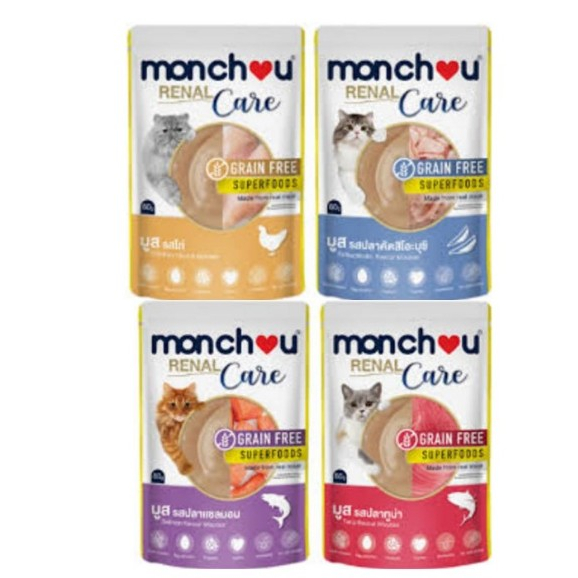 (ยกลัง 48ซอง) Monchou มองชู อาหารเปียกแมว (สูตรRenal Care-ดูแลไต) แบบซอง 80g*โปรดอ่านรายละเอียดก่อนสั่งซื้อ