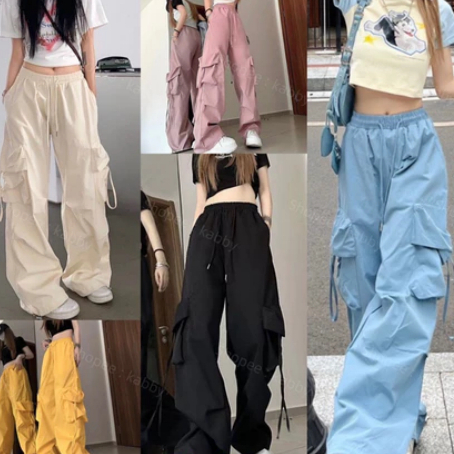 พร้อมส่ง ขายาว ฮาราจูกุ เอวปรับได้ ทรงหลวม คาร์โก้