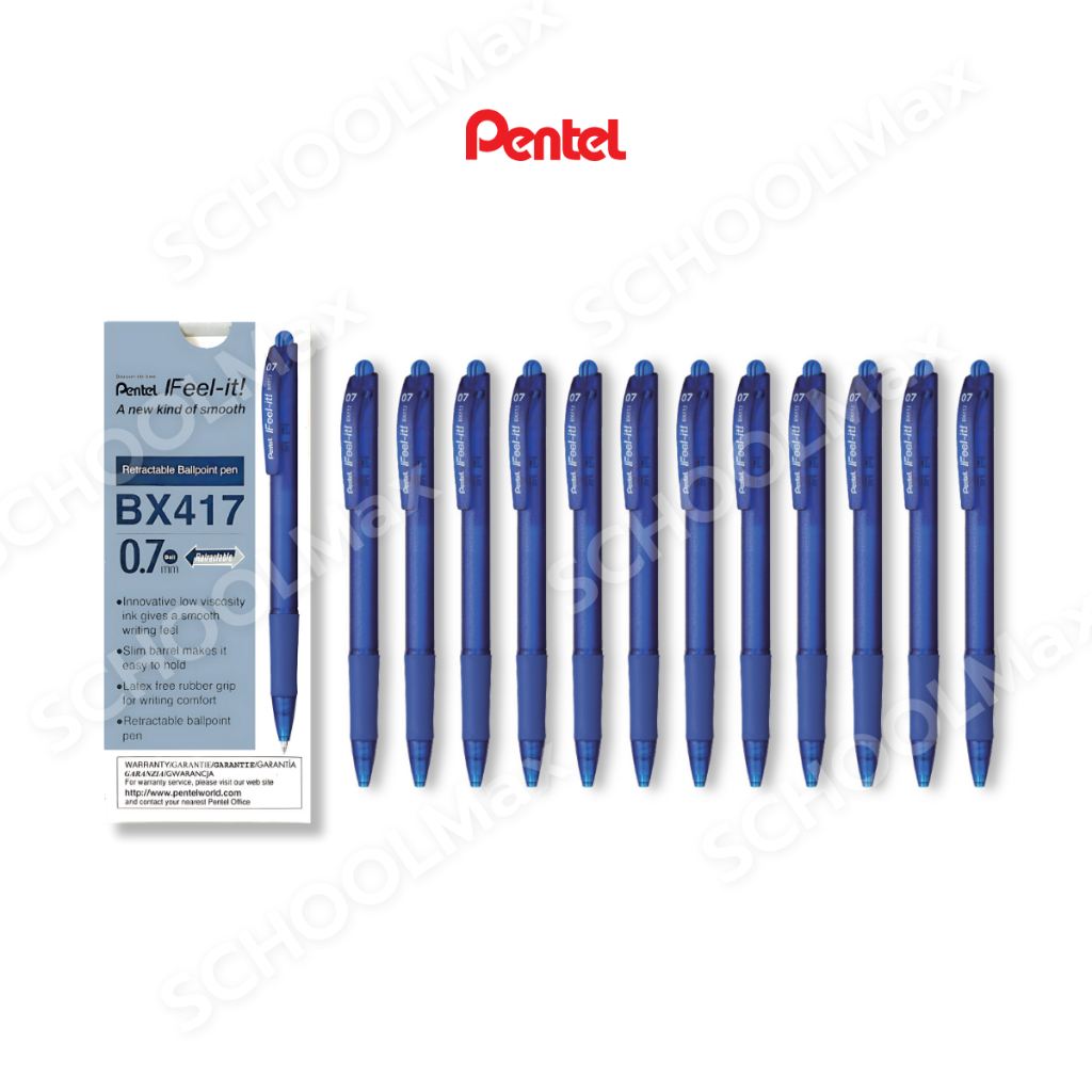 (ยกกล่อง) ปากกาลูกลื่น Feel-it สีดำ, สีแดง, สีน้ำเงิน ขนาด 0.7 mm. ยี่ห้อ Pentel / กล่อง (12ด้าม)