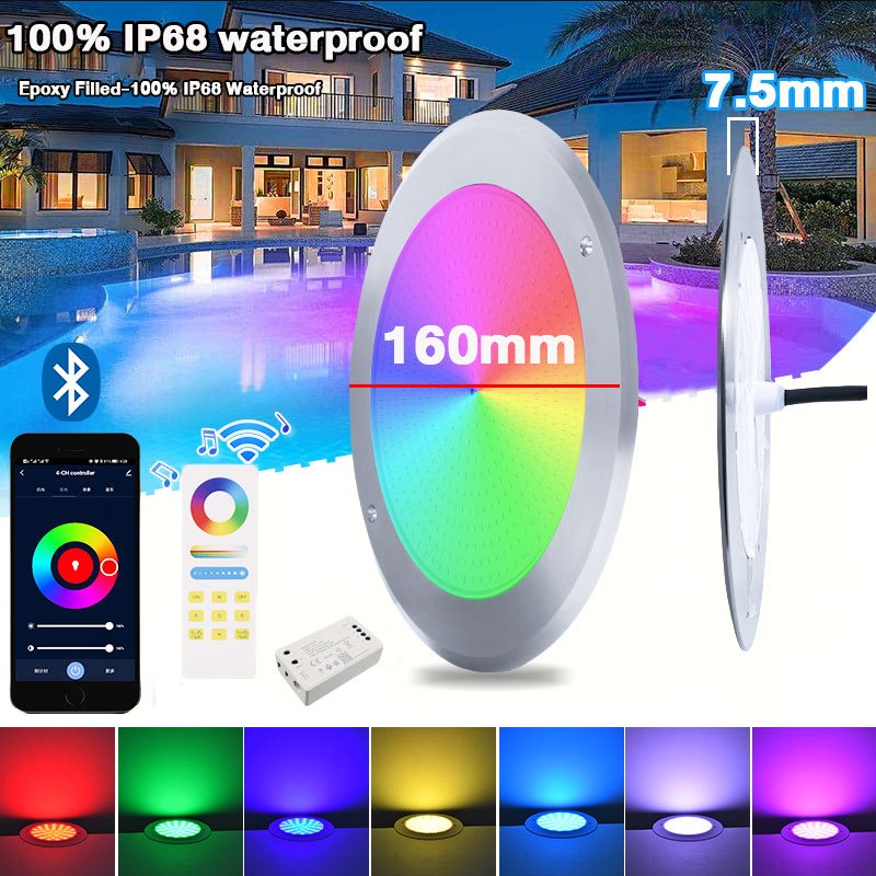 Pool Light โคมไฟสระว่ายน้ำสแตนเลสบางพิเศษ โคมไฟกันน้ำได้โคมไฟสระว่ายน้ำใต้น้ำไฟ LED กันน้ำ12W/18W RGB
