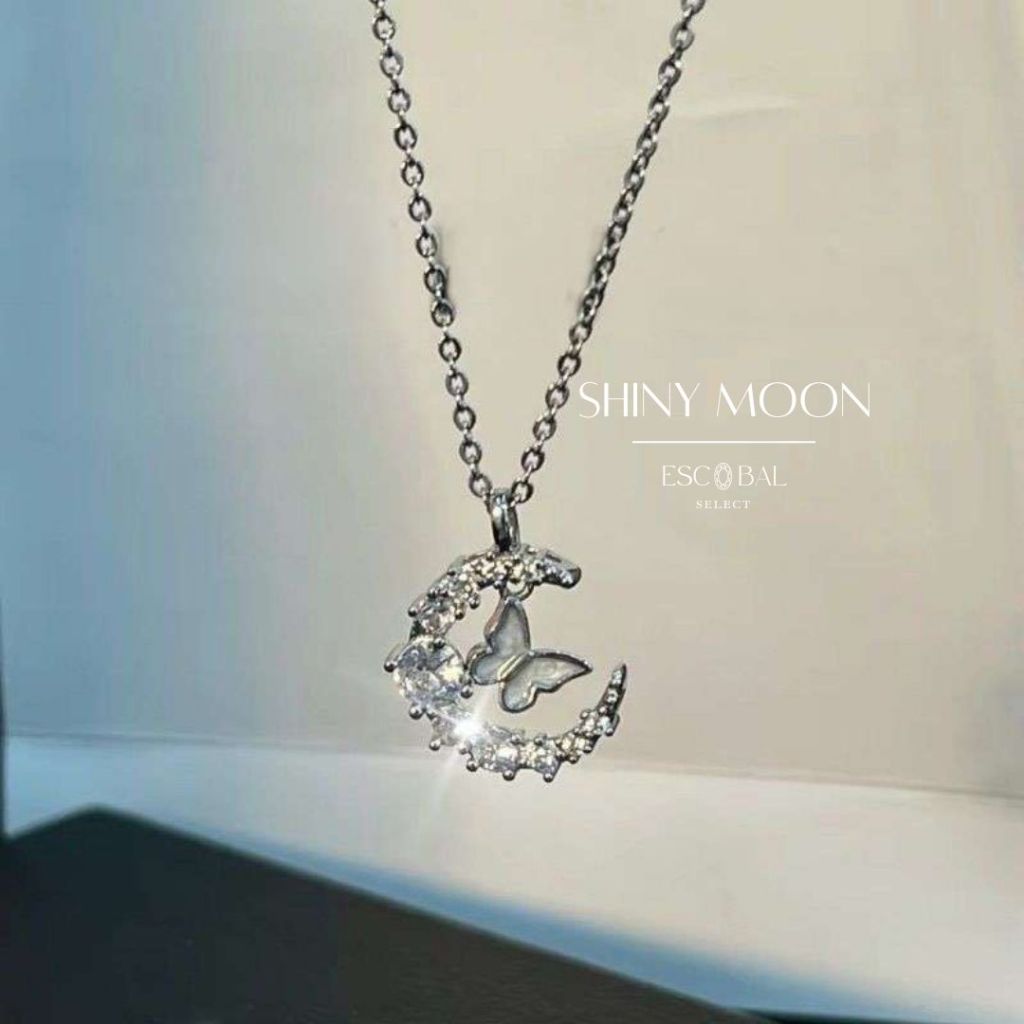 ESCOBAL สร้อยเพชร Shiny Moonจี้เพชร Moissanite สร้อยเงิน  สร้อยคอแฟชั่น จี้พระจันทร์ วาเลนไทน์