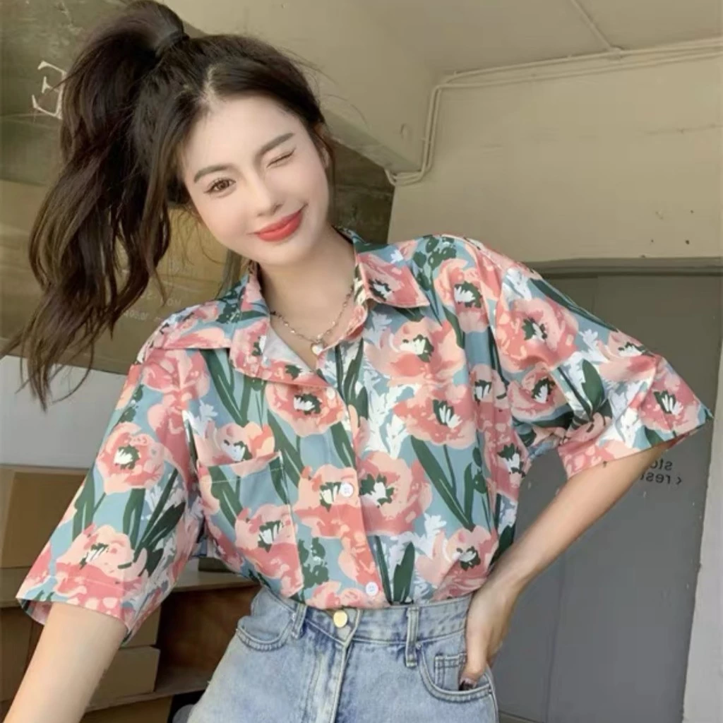เสื้อสงกรานต์ผู้หญิงลายดอก คอปก แขนสั้น ผ้าไหมอิตาลี 3006 thumbnail 4