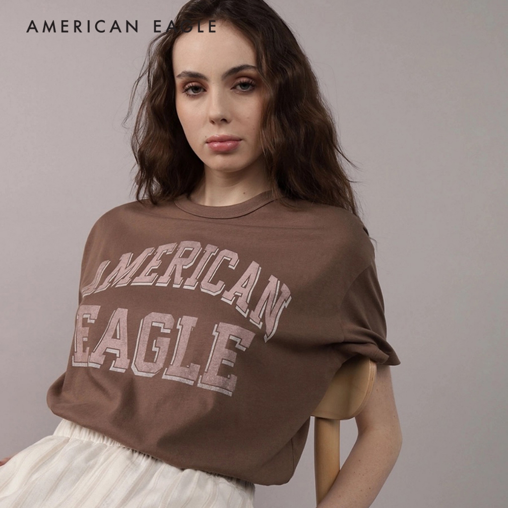 American Eagle Boyfriend Logo Graphic T-Shirt เสื้อยืด ผู้หญิง กราฟฟิค (NWTS 037-9933-256)