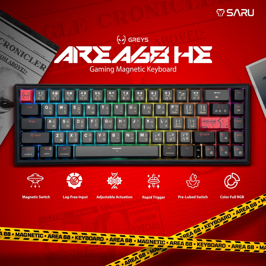 [สินค้าประกันศูนย์ 1 ปี] SARU MAGNETIC KEYBOARD 65% AREA68 KX-68 HE POLLING RATE สูงถึง 8K เพื่อเกมเมอร์โดยเฉพาะ