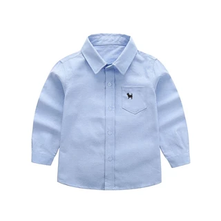 เสื้อเชิ้ตเด็ก เสื้อแขนยาวเด็กผู้ชาย สีพื้น ลายปักที่อก มีหลายไซส์ให้เลือก