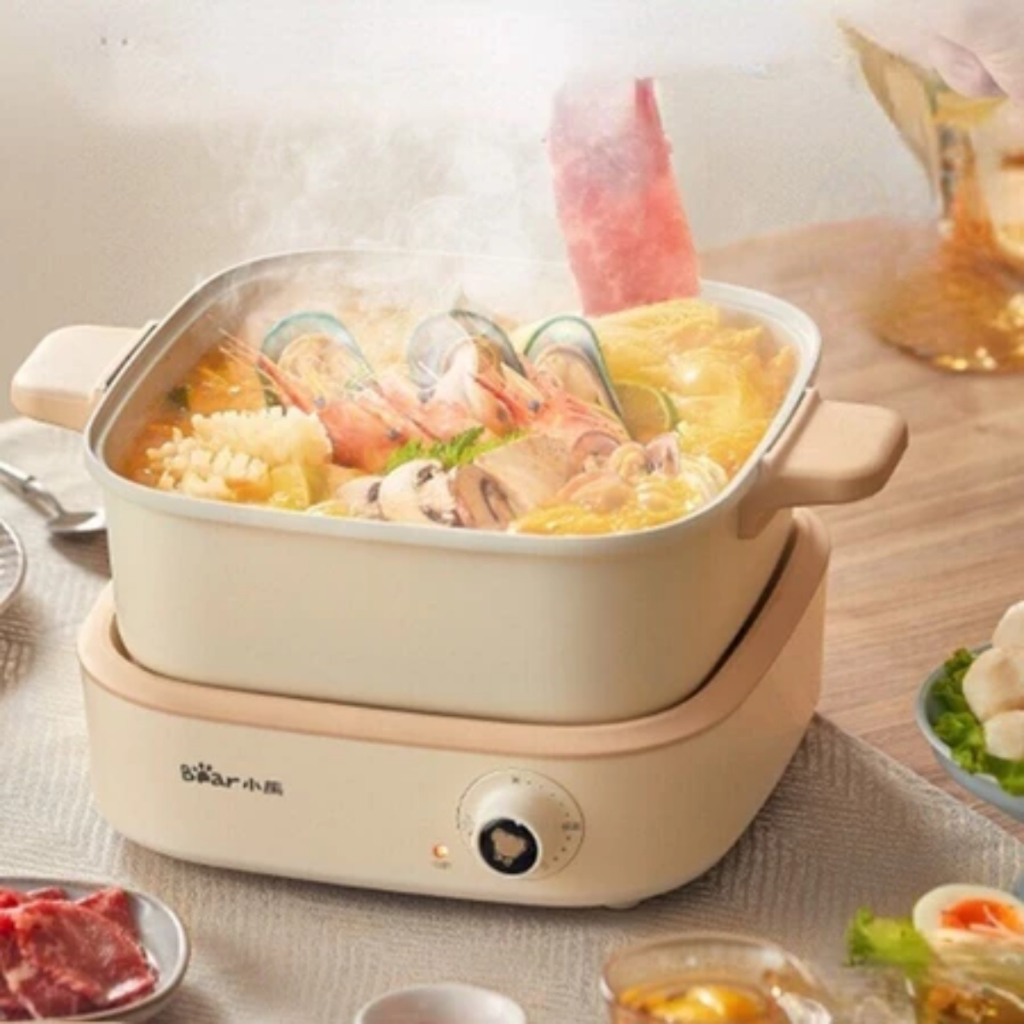 BEAR หม้อพร้อมเตาไฟฟ้าอเนกประสงค์ ย่าง ทอด ต้ม ถอดล้างได้ ELECTRIC HOT POT MULTI-COOKER รุ่น BR0069