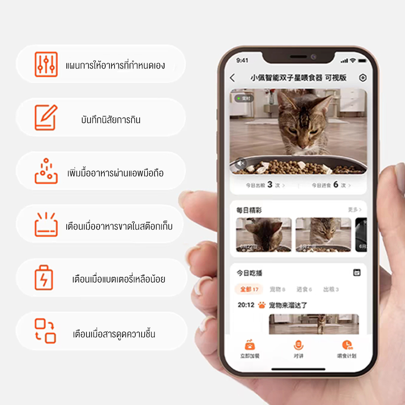 Smart PetFeederความจุขนาดใหญ่6LรองรับAPPการสนทนาด้วยเสียง วิดีโอคอล เครื่องให้อาหารอัตโนมัติ เครื่องให้อาหารแมวอัตโนมัติ - รูปที่ 2