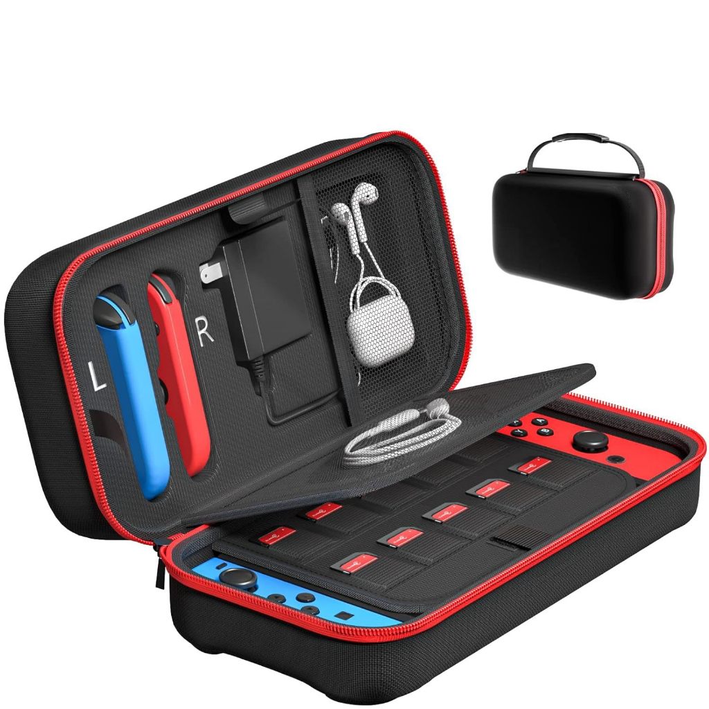 กระเป๋าเคสแข็ง แบบพกพา ความจุขนาดใหญ่ สําหรับ Nintendo Switch & Switch OLED Joy-Con และอะแดปเตอร์ 20 เกม