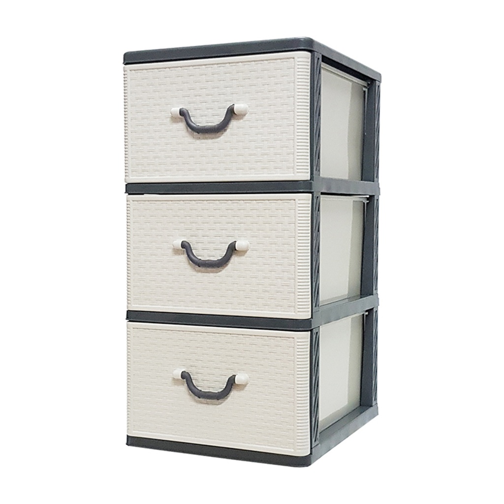 ตู้ลิ้นชักอเนกประสงค์ 4 ชั้น Rattan KASSA HOME รุ่น API-1077M4 ขนาด 40 ซม. สีขาว - เทา