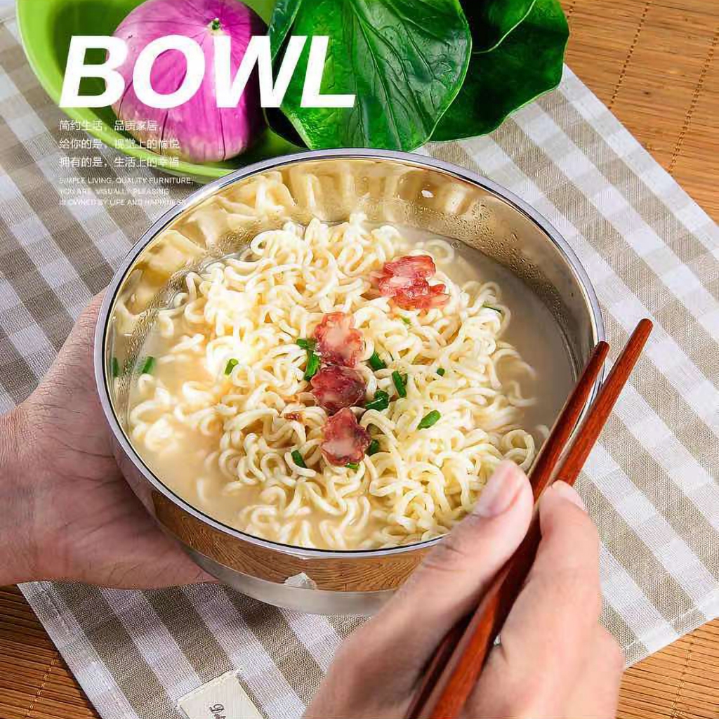 ถ้วยสแตนเลส แบบหนาสองชั้น ไม่ร้อนมือ ขนาด12/14/16/18/20CM ชามสแตนเลส ถ้วยชาม - รูปที่ 3