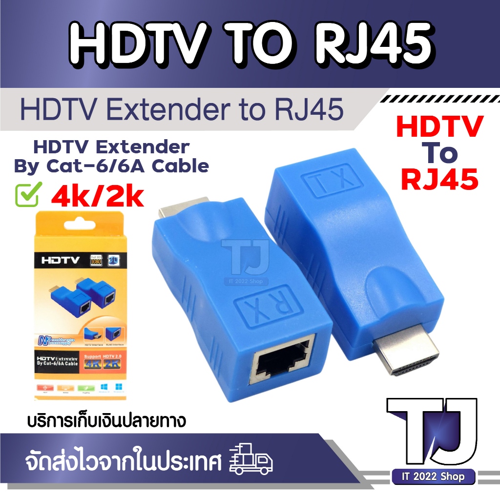 ตัวแปลงสัญญาณ HDTV Extender To RJ45 over Cat6 / 6A Network LAN Ethernet Adapter 4K/2K