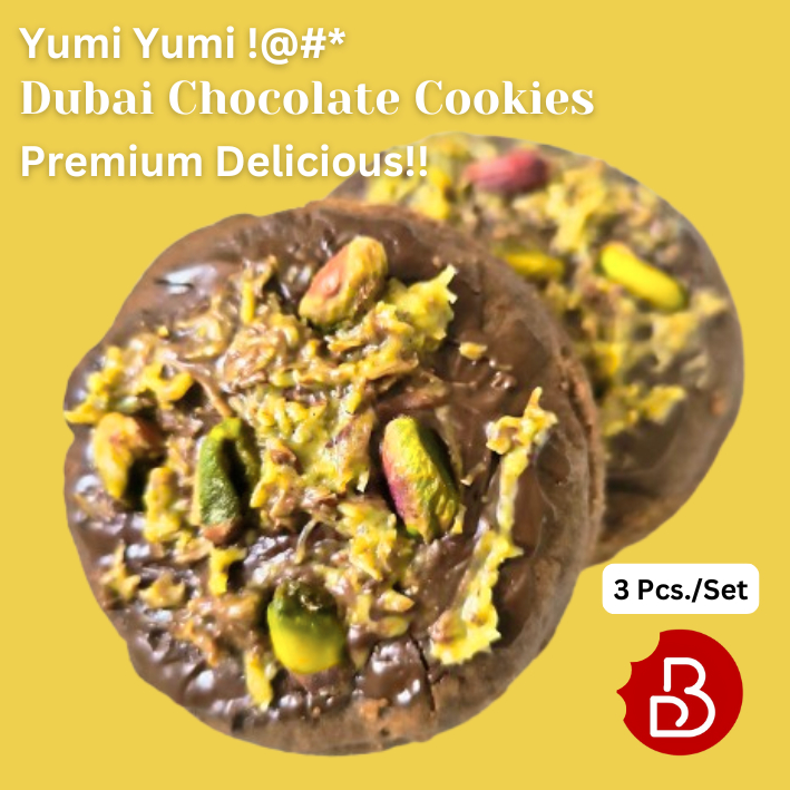 ดูไบช็อตโกแลตคุกกี้ Dubai Chocolate cookies หวานน้อย 3ชิ้น/กล่อง