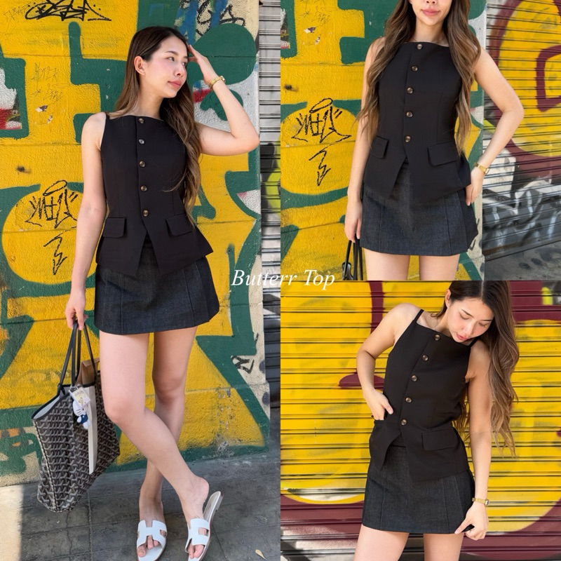 Butterr vest Top เสื้อกั๊กสายเดี่ยว กระดุมหน้า ผูกหลัง
