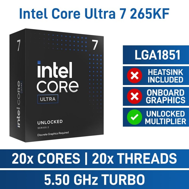 CPU (ซีพียู) INTEL CORE ULTRA 7 265KF - 20C 20T 3.3-5.5GHz (INTEL SOCKET 1851)
